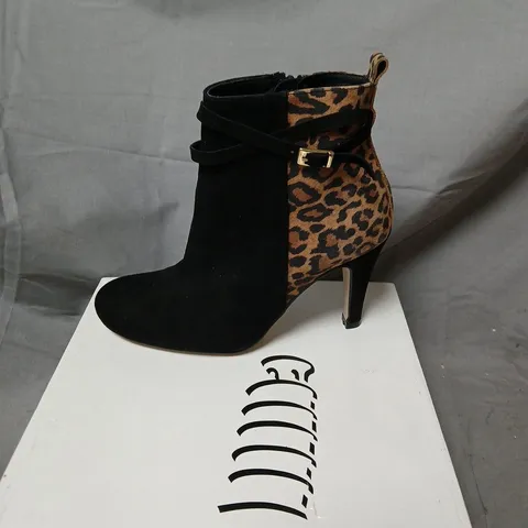 CAPOLLINA MINI LIV G581 BLACK SUEDE & LEOPARD-PRINT BACK ANKLE BOOTS, UK 3.5 (EU 36)