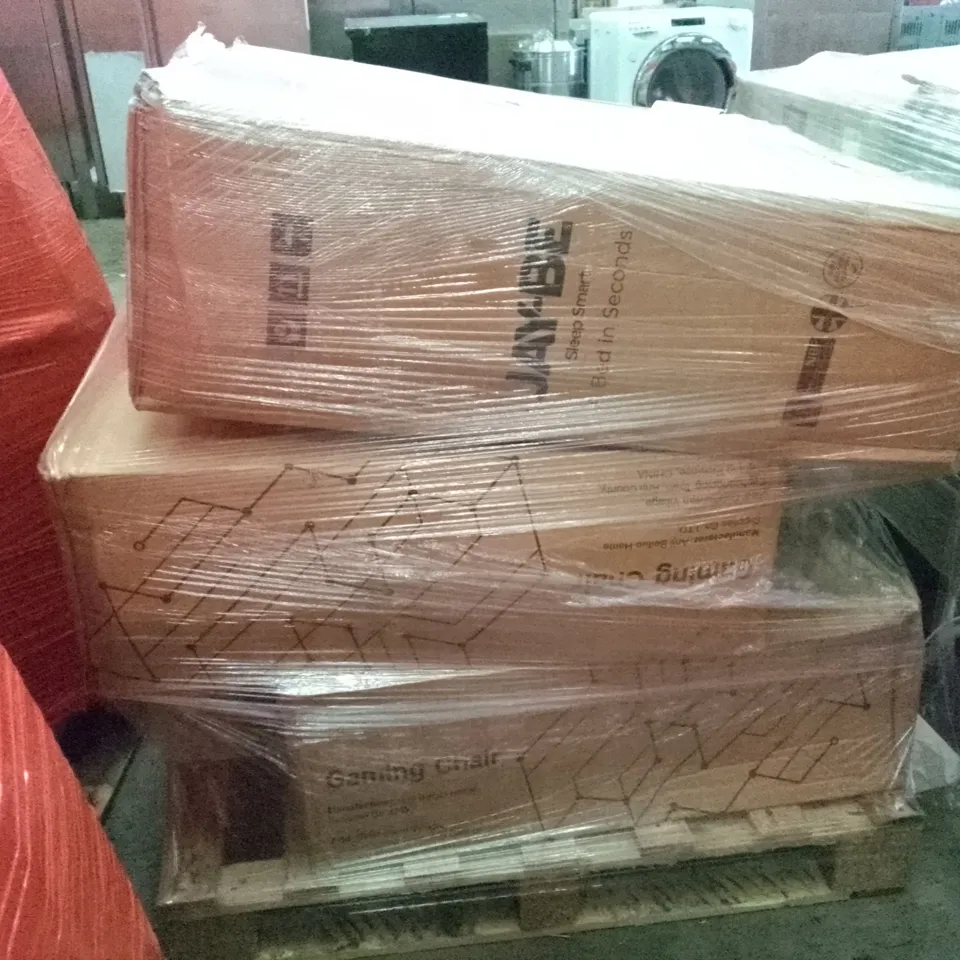 PALLET OF ASSORTED ITEMS INCLUDING 3×6M PARTY TENT, FOLDING BED, GAMING BED