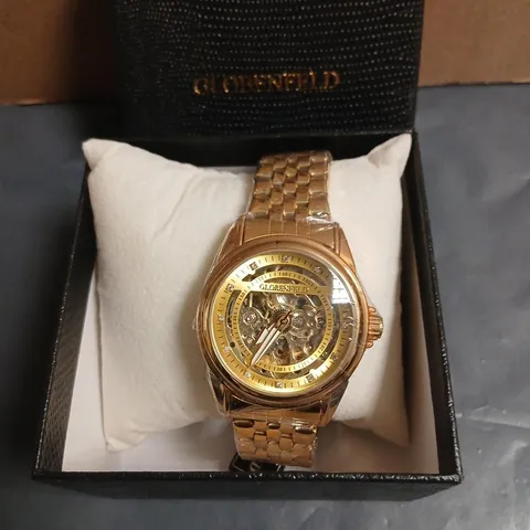 GLOBENFELD FRAMEWORK GOLD SKELETON WATCH – BOXED