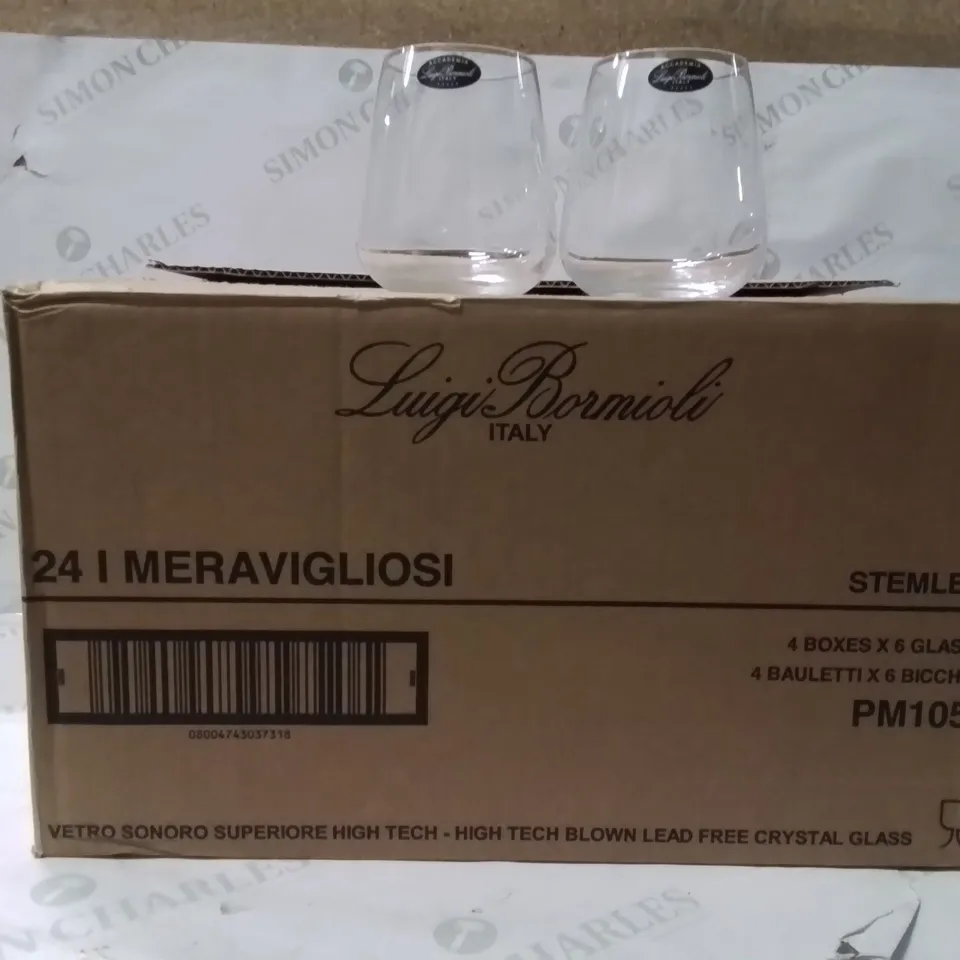 BOXED LUIGI BORMIOLI STEMLESS GLASSES SET OF 24