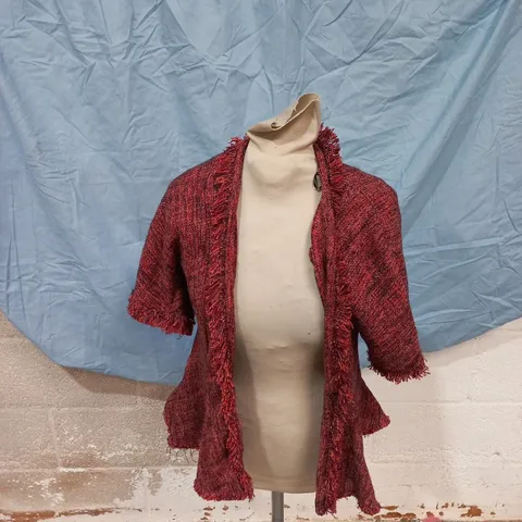 ZARA RED BOUCLÉ SHORT-SLEEVE CARDIGAN, WOMEN'S, UK SIZE S