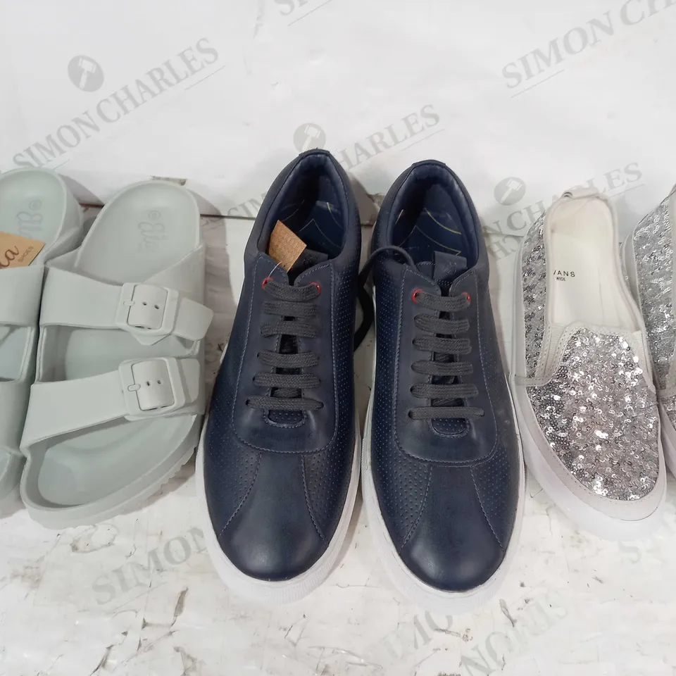 BOX OF APPROXIMATELY 15 ASSORTED PAIRS OF SHOES AND FOOTWEAR ITEMS IN VARIOUS STYLES AND SIZES TO INCLUDE CAVANI, EVANS, ELLA, ETC