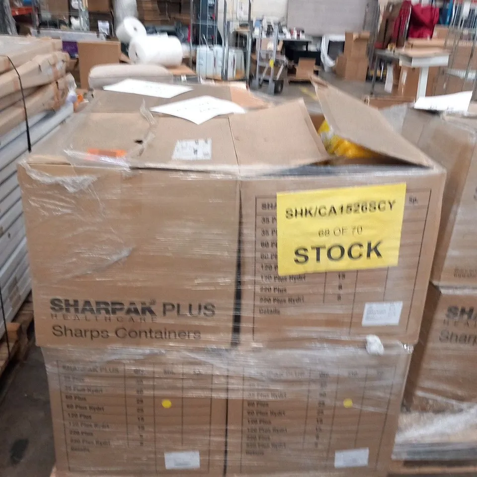 PALLET OF APPROXIMATELY 150 SHARPAK PLUS UN 3291 60 PLUS INFECTIOUS SUBSTANCE BINS