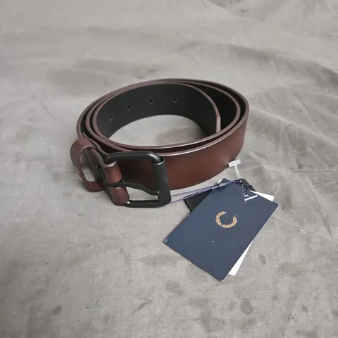 FRED PERRY BURNISHED LEATHER BELT IN OX BLOOD SIZE 34