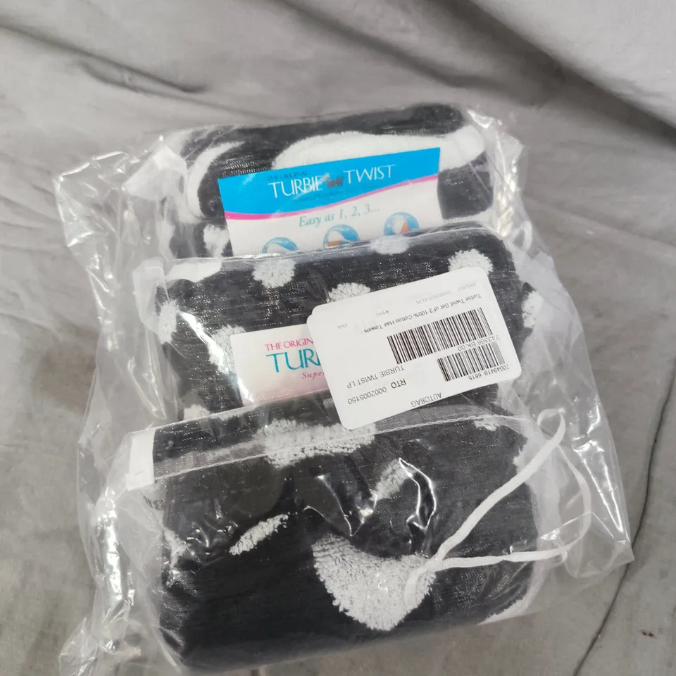 TURBIE TWIST SET OF 3 100% COTTON HAIR TOWELS