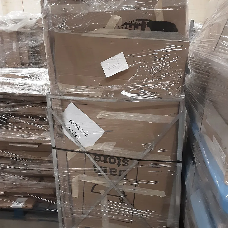 PALLET OF APPROXIMATELY 13 BATHROBE MIXED SHOWER GLASS DOORS