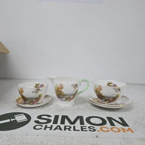 SHELLEY FINE BONE CHINA BOWLS WITH SAUCERS AND CREAMER – FLORAL PATTERN, ENGLAND