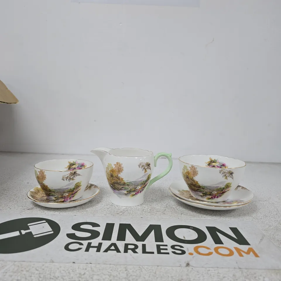 SHELLEY FINE BONE CHINA BOWLS WITH SAUCERS AND CREAMER – FLORAL PATTERN, ENGLAND
