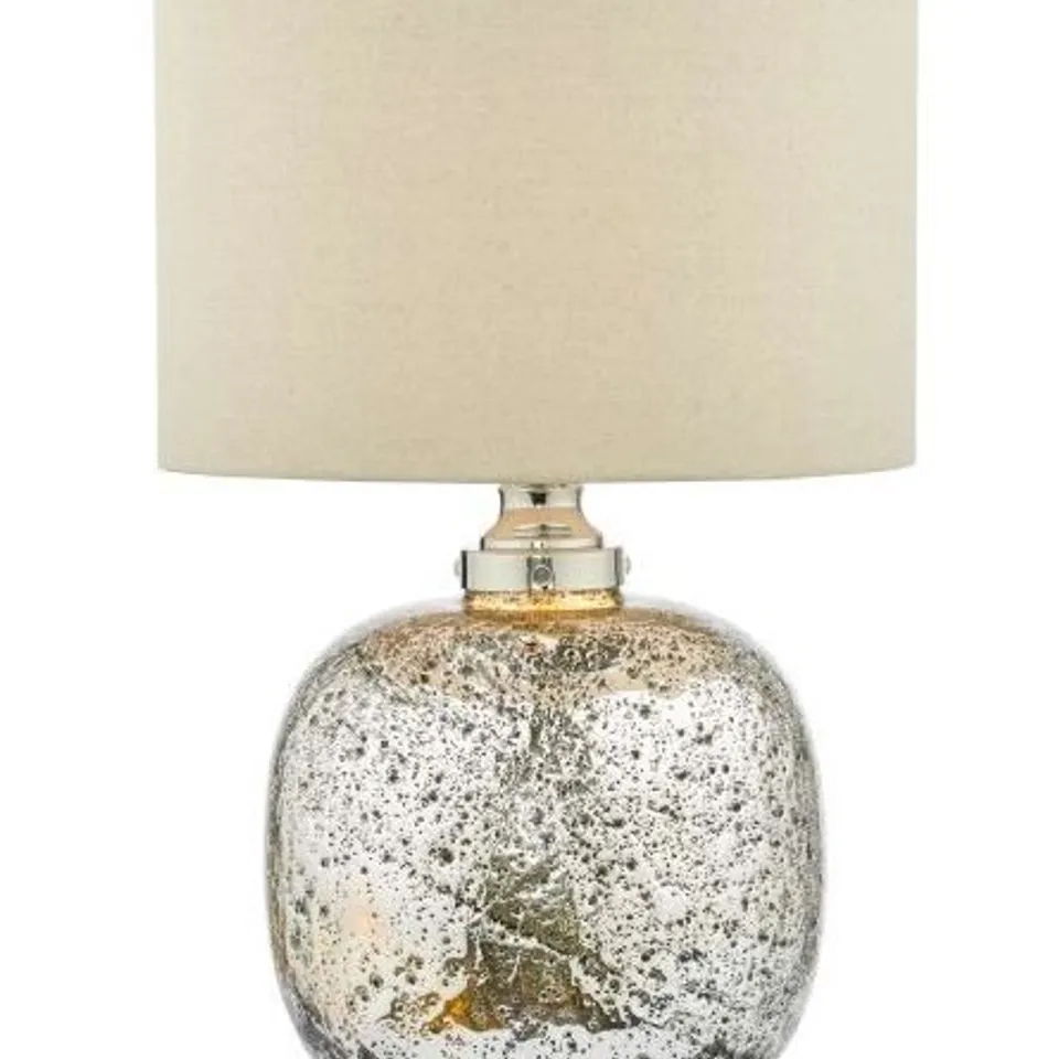 BOXED DAR LIGHTING LAVA DUAL LIT TABLE LAMP POLISHED NICKEL VOLCANIC GLASS WITH SHADE