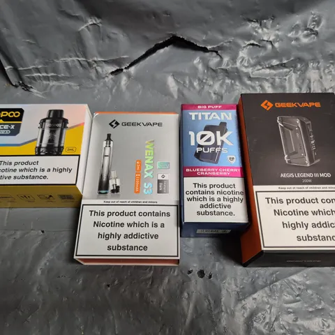 APPROXIMATELY 15 ASSORTED E-CIGARETTE PRODUCTS TO INCLUDE - VOOPOO, GEEK VAPE, TITAN ETC 