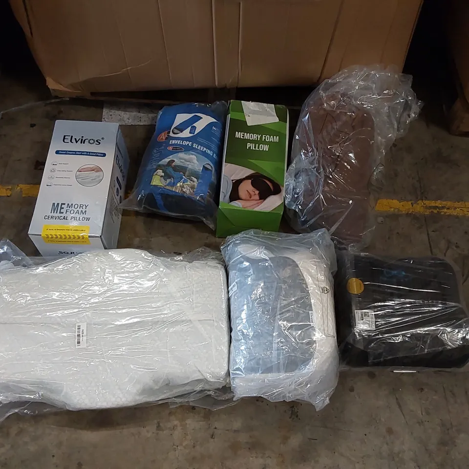 PALLET OF ASSORTED BEDROOM AND COMFORT BASED PRODUCTS TO INCLUDE; PILLOWS, SUPPORT SEAT CUSHIONS AND SIMILARLY RELATED GOODS 