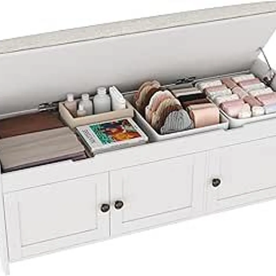 BOXED HOMEFORT 41.3" SHOE BENCH WITH LIFT TOP STORAGE - WHITE