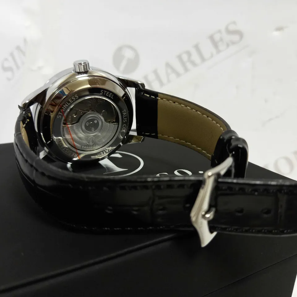 TALIS CO. AUTOMATIC ASTRO GLOBE DETAIL LEATHER STRAP WRISTWATCH RRP £699