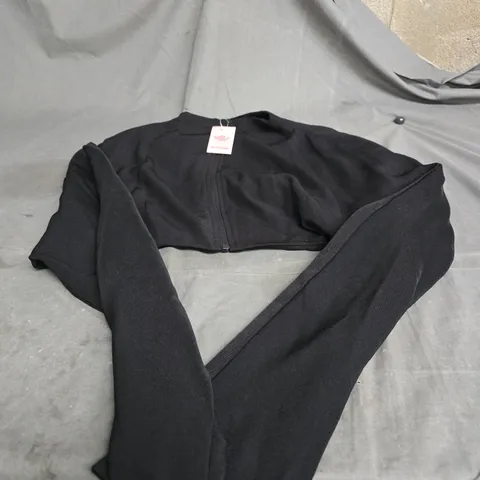 PRETTYLITTLETHING BLACK ZIP-FRONT JACKET, UK 14 – WOMEN'S CLOTHING