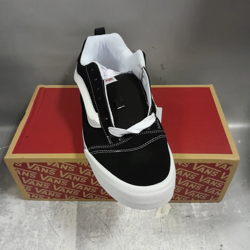 BOXED PAIR OF VANS KNU SKOOL SNEAKERS IN BLACK/TRUE WHITE SIZE UK 12