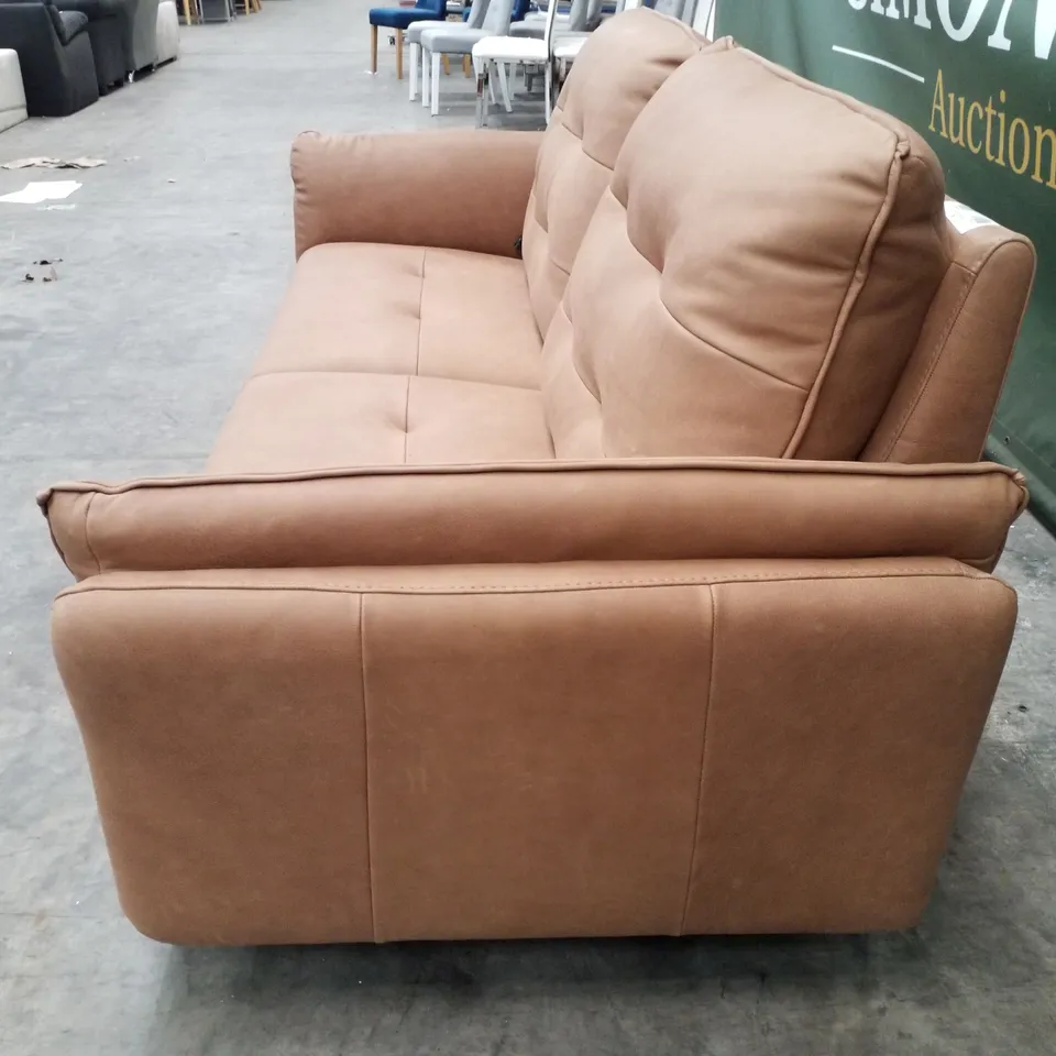 QUALITY ITALIAN DESIGNER BOLZANO 3 SEATER ELECTRIC RECLINER SOFA - TAN FAUX LEATHER