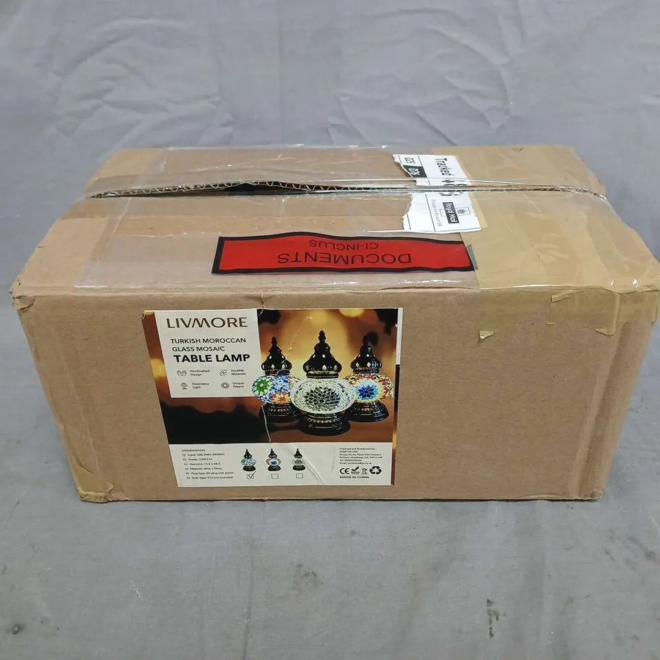 BOXED LIVMORE TURKISH MOROCCAN GLASS MOSAIC TABLE LAMP