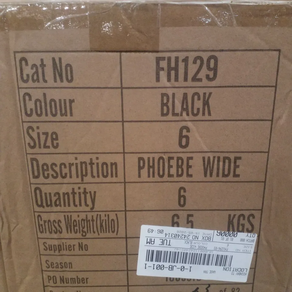 BOX CONTAINING APPROXIMATELY 6 PAIRS OF BRAND NEW SIMPLY BE BLACK PHOEBE WIDE SANDALS - SIZE 6