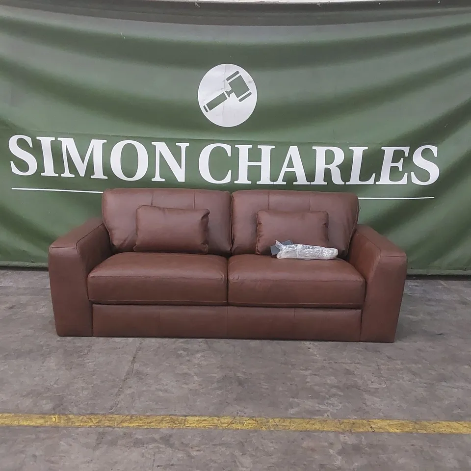 QUALITY DESIGNER ARDEN 4 SEATER LEATHER SOFA - BROWN 