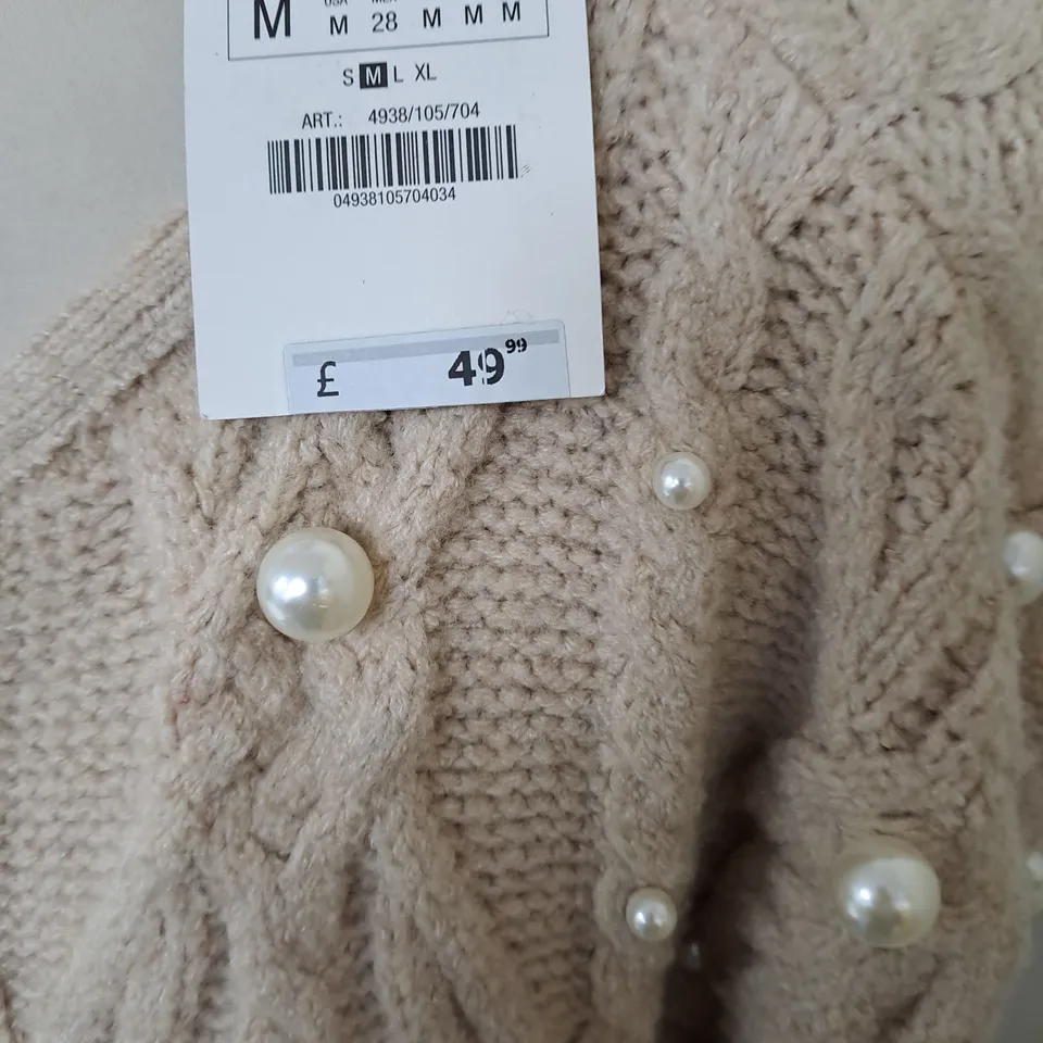 ZARA OPEN FRONT PEARL EMBELLISHED CARDIGAN - UK M