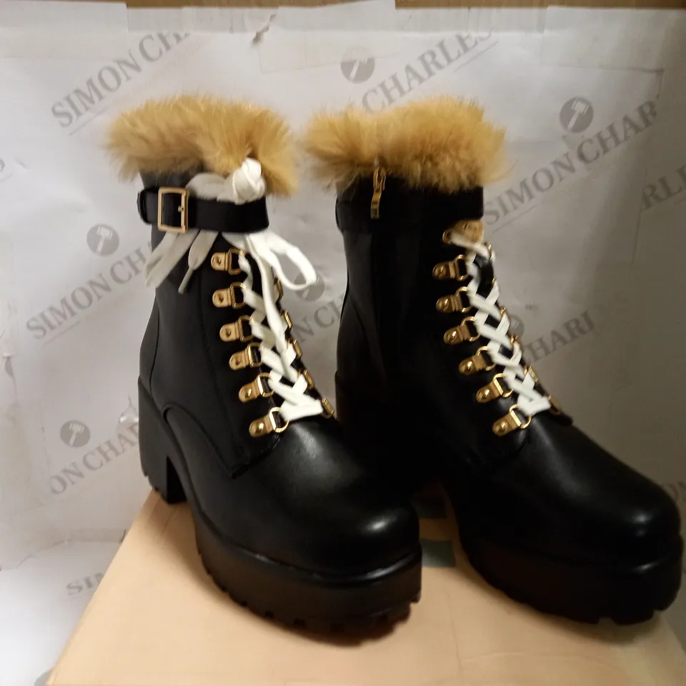 KOI VEGAN NOMAD FUR CHUNKY BOOT - BLACK SIZE 6