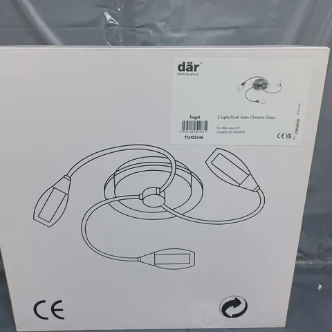 LOT OF 4 BOXED DAR TUGEL 3 LIGHT FLUSH SATIN CHROME GLASS CEILING LIGHT