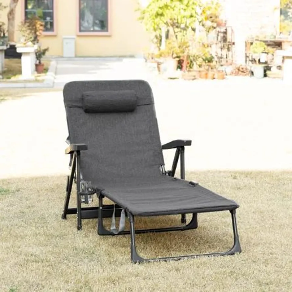 BOXED RECLINING SINGLE SUN LOUNGER - BLACK 