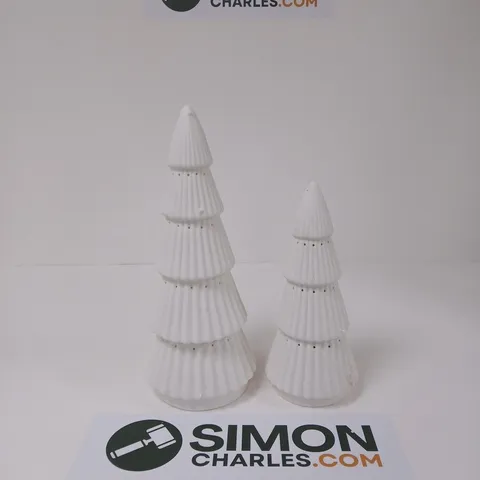 WHITE CERAMIC CHRISTMAS TREE ORNAMENTS – PAIR