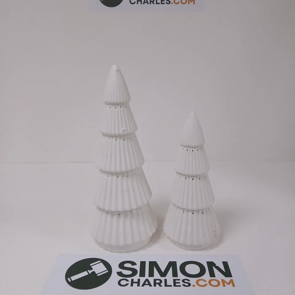 WHITE CERAMIC CHRISTMAS TREE ORNAMENTS – PAIR