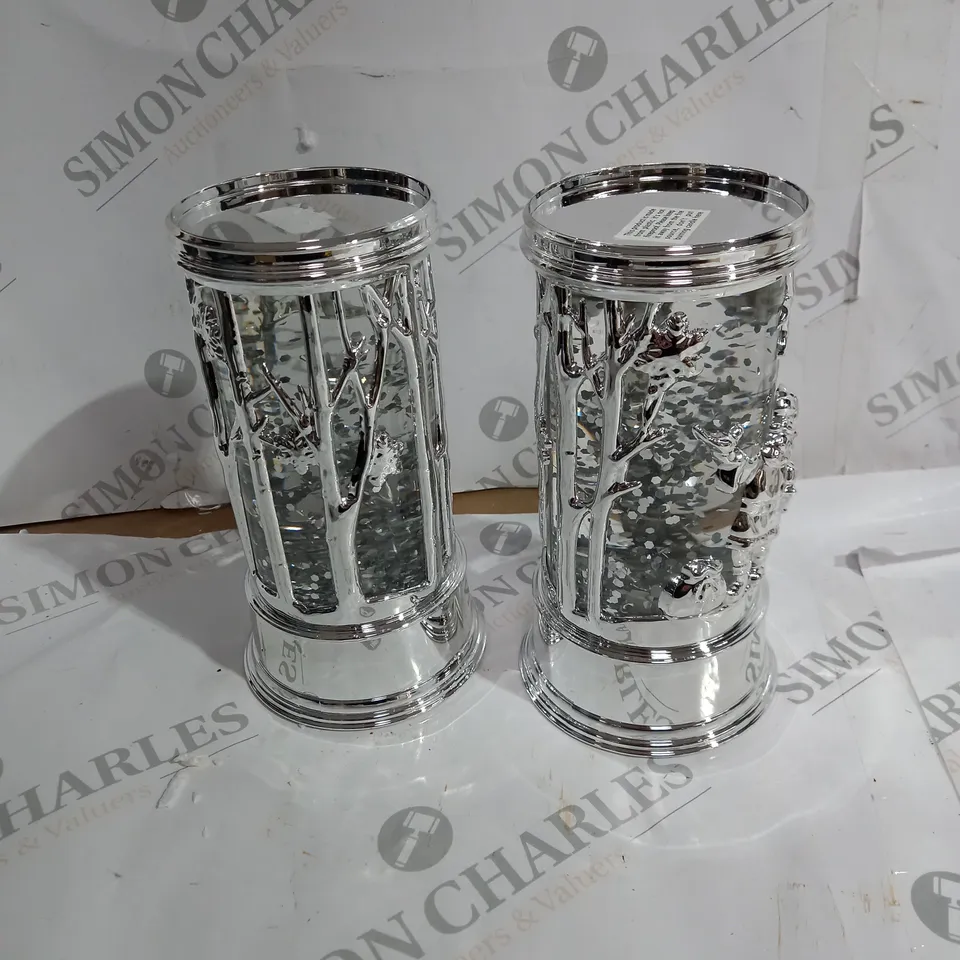 BOXED HOME REFLECTIONS SET OF PRELIT SWIRLING GLITTER SCENIC PILLARS - SILVER