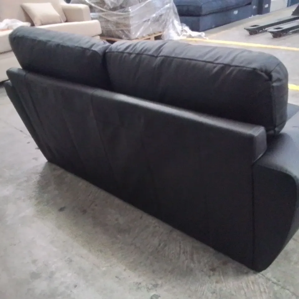QUALITY DESIGNER BLACK FAUX LEATHER 2 SEATER SOFA