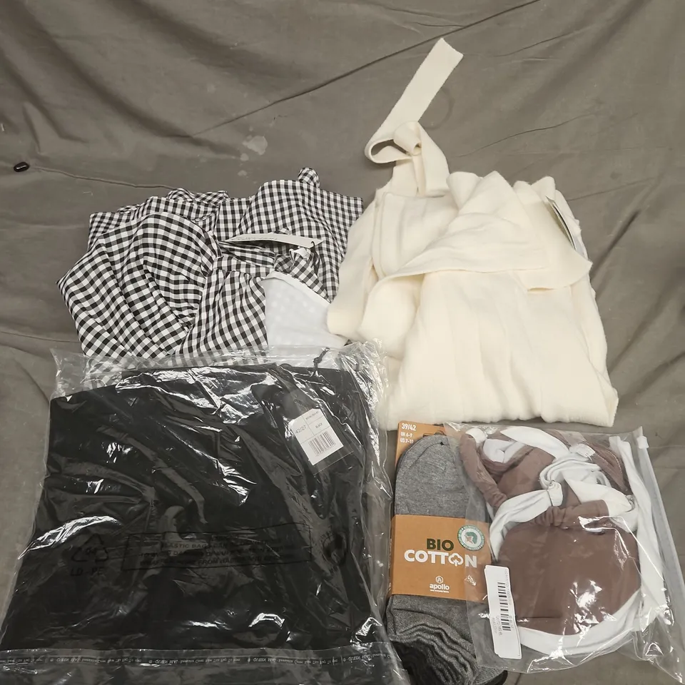 APPROXIMATELY 20 ASSORTED CLOTHING PRODUCTS IN VARIOUS STYLES & SIZES TO INCLUDE PANTS, T-SHIRTS, DRESSES ETC