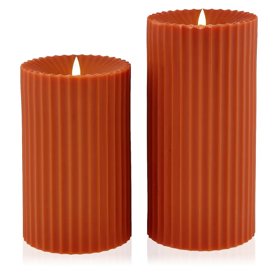 GARDEN STORIES STUDIO 70 SET OF 2 FLUTED OUTDOOR WAX CANDLES ORANGE