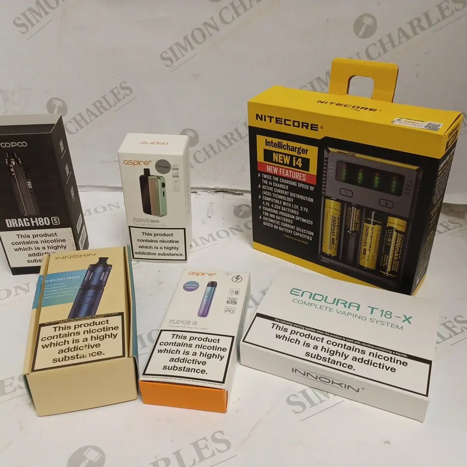 APPROXIMATELY 22 ASSORTED VAPE PRODUCTS INCLUDING: VOOPOO, ASPIRE, INNOKIN