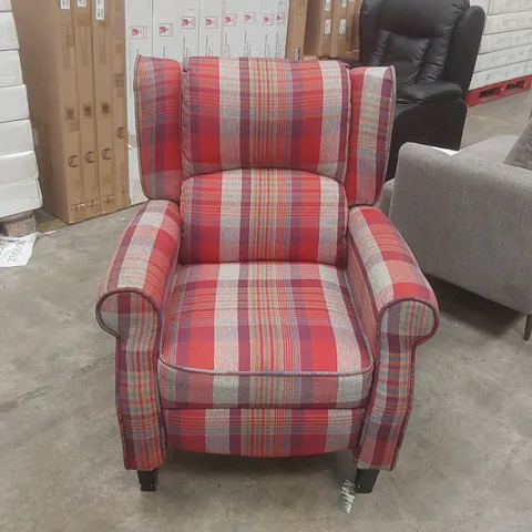 QUALITY DESIGNER FABRIC UPHOLSTERED PUSH-BACK RECLINER ARMCHAIR