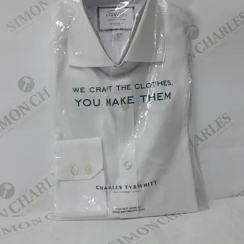 CHARLES TYRWHITT EXTRA SLIM FIT NON-IRON TWILL CUTAWAY WHITE DRESS SHIRT 141/2/33" 37/84CM