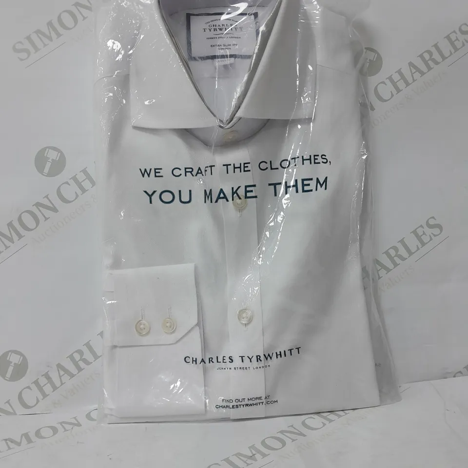 CHARLES TYRWHITT EXTRA SLIM FIT NON-IRON TWILL CUTAWAY WHITE DRESS SHIRT 141/2/33" 37/84CM