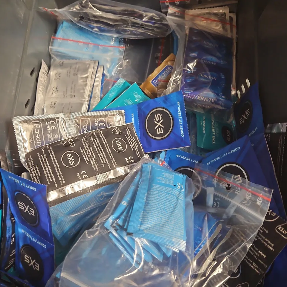 TOTE OF APPROXIMATELY 20 ASSORTED CONDOMS & LUBRICANTS
