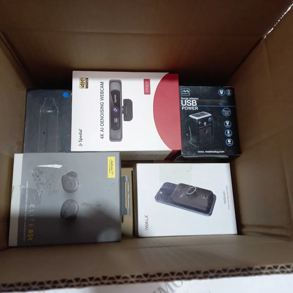BOX OF 5 PRODUCTS TO INCLUDE VAPORIZER, 4K WEBCAM, IWALK BATTERY PACK ETC