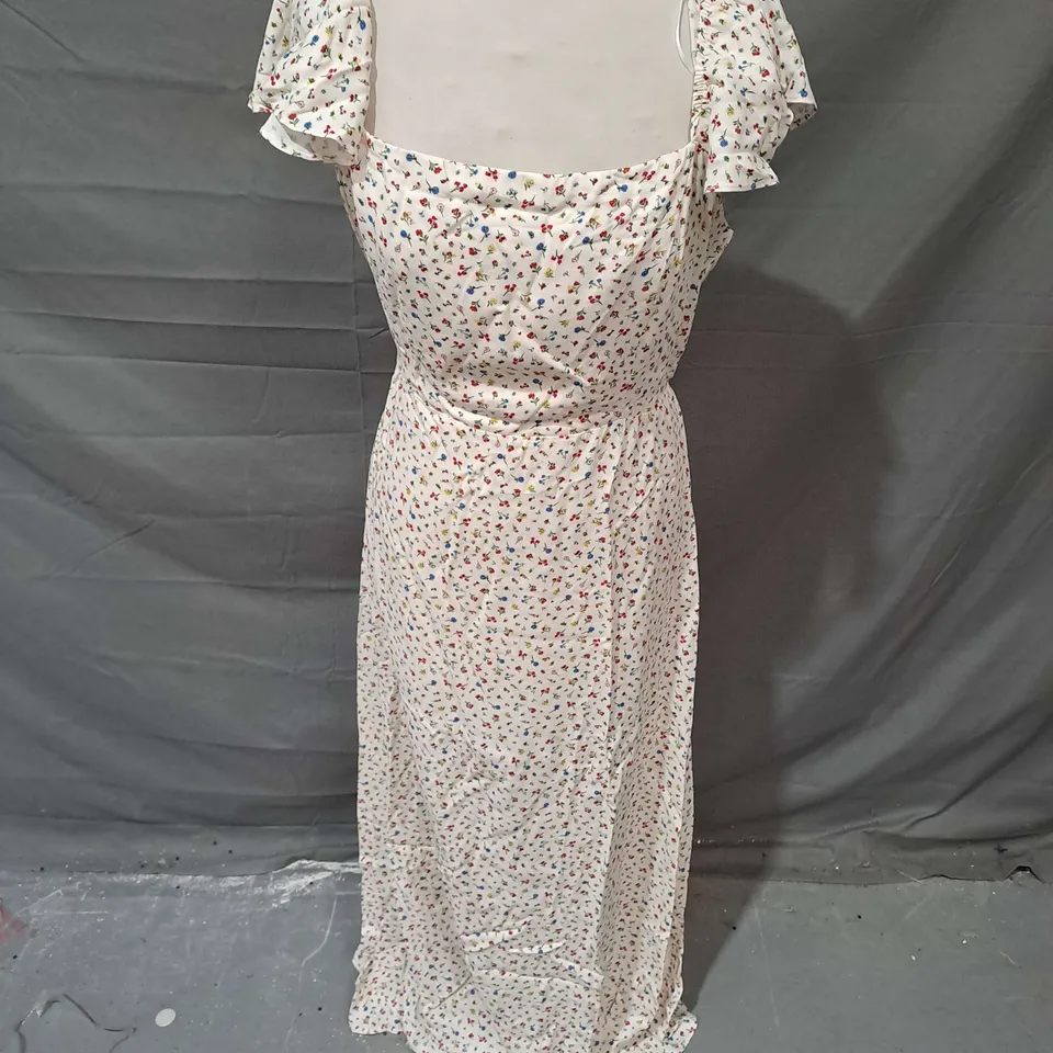 NOBODY'S CHILD ELSIE MIDI DRESS IN IVORY DITSY FLORAL SIZE 14