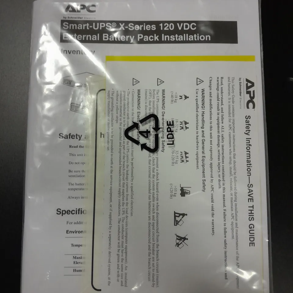 BOXED APC SMART UPS X-SERIES 120 VDC EXTERNAL BATTERY