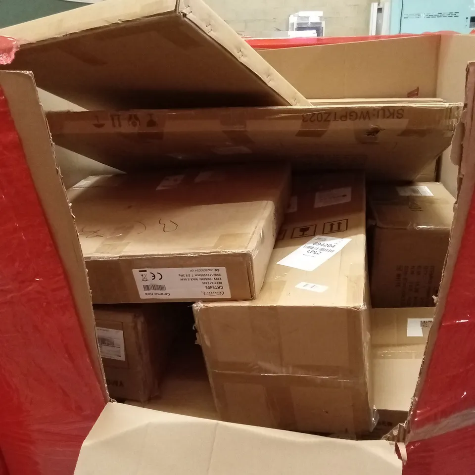 PALLET OF ASSORTED HOUSEHOLD GOODS AND PRODUCTS TO INCLUDE; STEAM CLEANER, INDUCTION COOKER, CLOTHES RACK, BOXED FURNITURE ETC