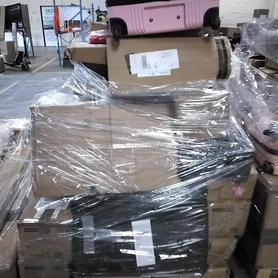 PALLET OF HOUSEHOLD ITEMS TO INCLUDE LUGGAGE, 3 IN 1 EGG BOILER, SACK TRUCK, STEAM MOP AND OTHER ASSORTED ITEMS...