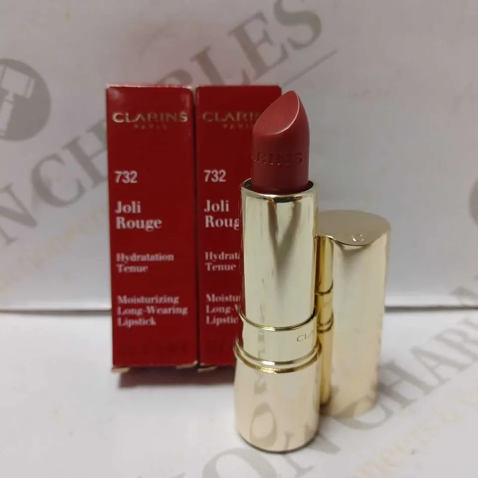 LOT OF 3 CLARINS JOLI ROUGE MOISTURIZING LIPSTICKS - #732 GRENADINE