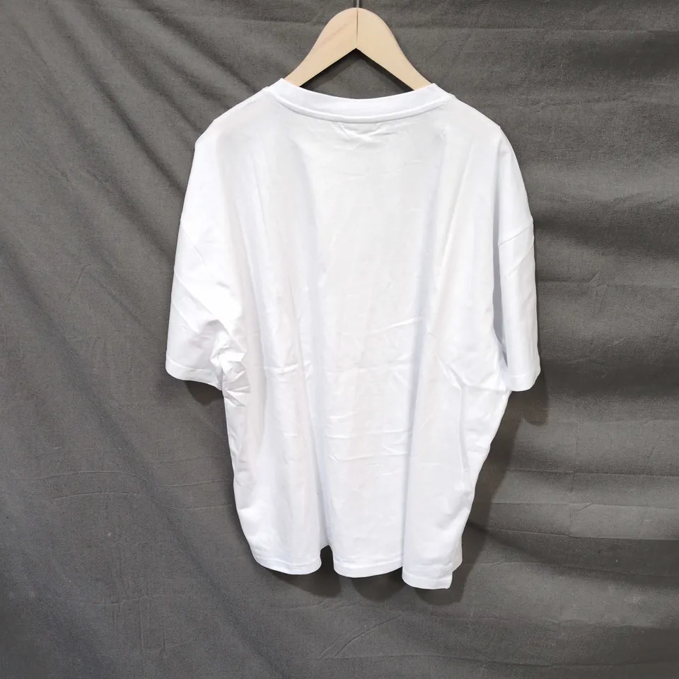PARLEZ OVERSIZED WHITE ORGANIC COTTON T‑SHIRT – LOGO BOTTLE GRAPHIC, SIZE M