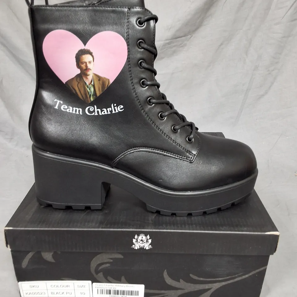 BOXED KOI TWIGHLIGHT TEAM CHARLIE MILITARY HOOTS IN BLACK- UK 10