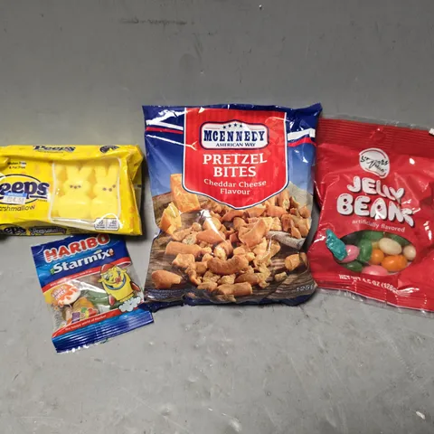 APPROXIMATELY 7 ASSORTED FOOD ITEMS TO INCLUDE - PEEPS , PRETZEL BITES , JELLY BEANS ETC