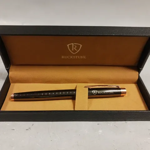 RUCKSTUHL STAINLESS STEEL LUXURY PEN IN GIFT BOX β BLACK & ROSE GOLD COLOUR CASE - HAND ASSEMBLED