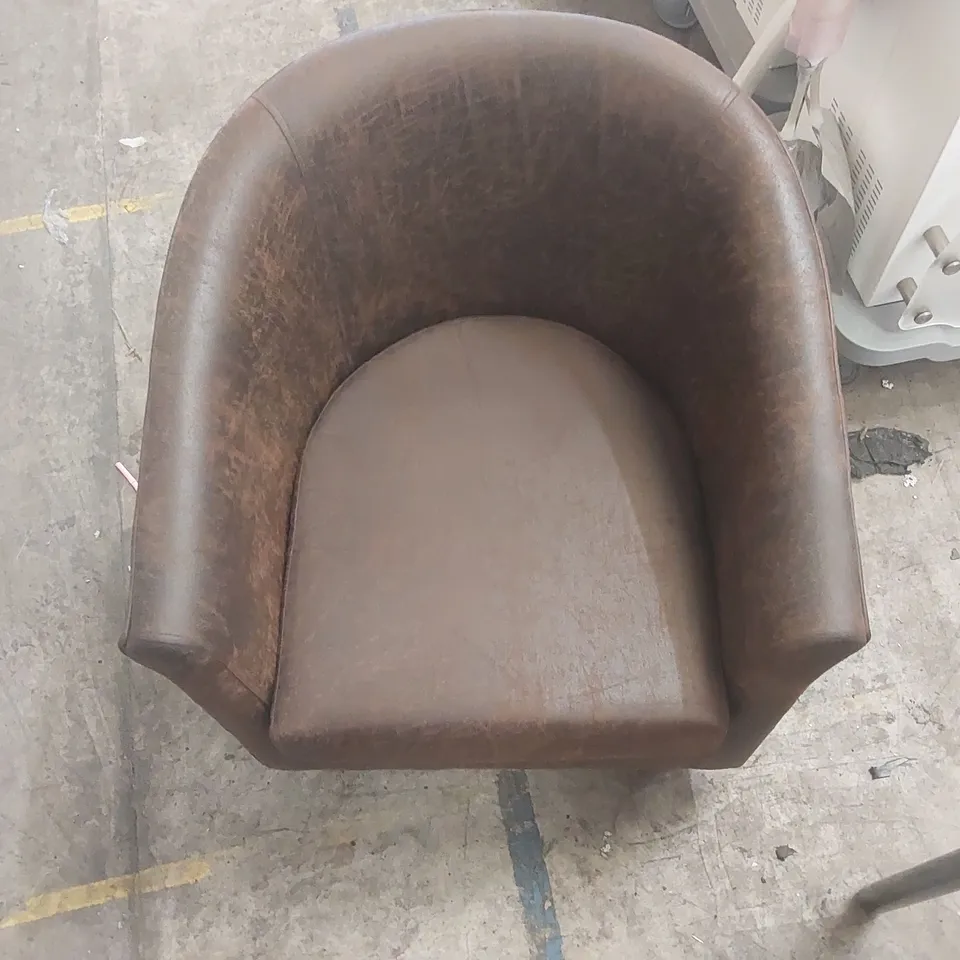 FAUX LEATHER BROWN TUB CHAIR
