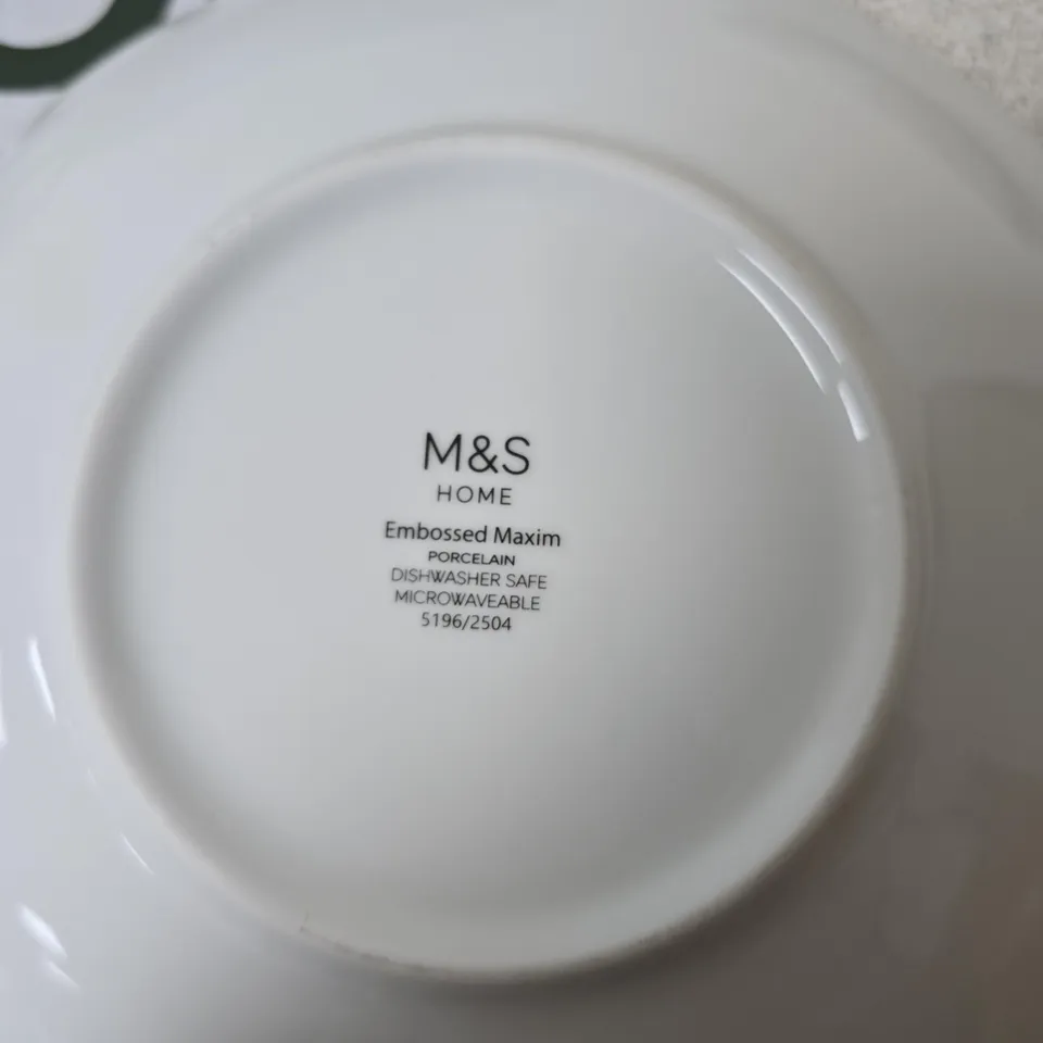 M&S HOME EMBOSSED MAXIM PORCELAIN DINNER PLATES – SET OF 4